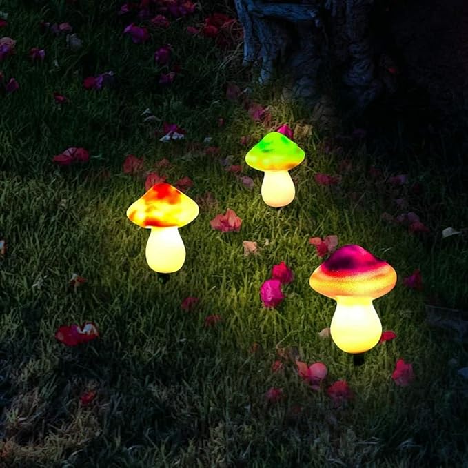 AOLI 3pcs Mushroom Outdoor Solar Garden Lights Landscape Pathway Light Decor (Multicolor)