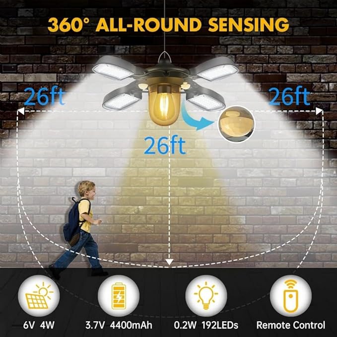 192Led Solar Powered Barn Light Solar Shed Light for Indoor and Outdoor 1000LM Dual Motion Sensor Solar Pendant | Lumora