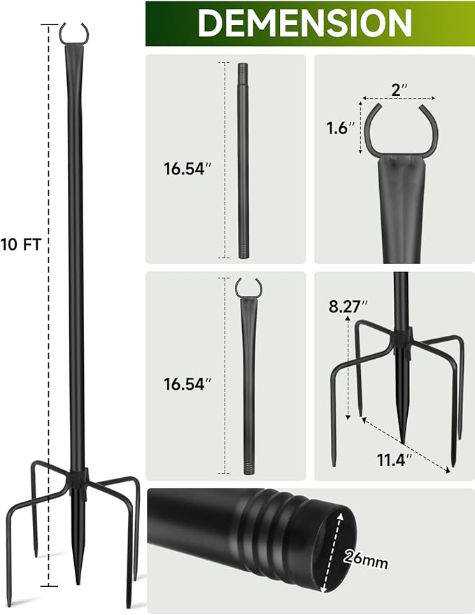 String Light Poles for Outside 4 Pack, 10ft Metal Outdoor String Light Poles for Deck - Ideal for Patio, Garden | Lumora