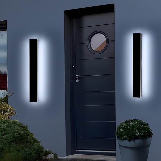 Mikeru 23.6inch Outdoor Wall Light Fixtures, 10%-100% Dimmable Black Exterior Wall Sconces, 3000k-6000k Acrylic Invisible Outdoor Lights for Porch Modern Exterior Wall Lights for House