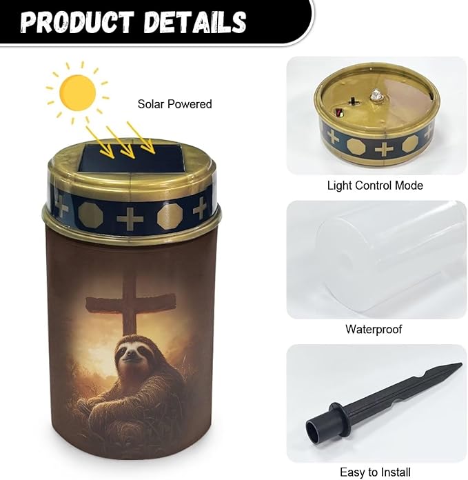 Sloth Cross Solar Grave Lights for Cemetery Outdoor Lighting Garden Led Solar Lights Portable Gifts