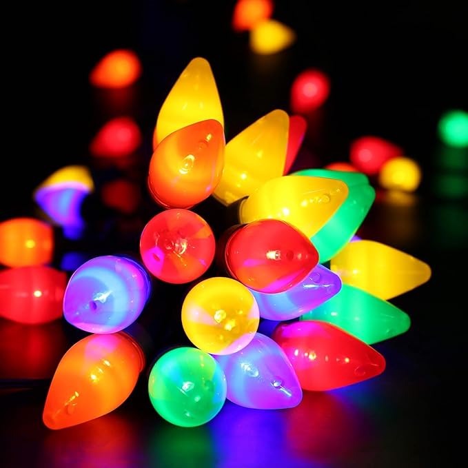 C7 LED Valentine's Day Lights Outdoor, 26Ft Outdoor Christmas Decoratios, Vintage String Lights Waterproof with 50 LED C7 Multicolor Bulbs, Night Lights for Indoor Roofline Backary Garden House Party