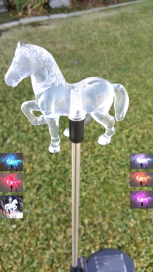 Solar Garden Stake Lights with Color Changing LED or Regular White LED Landscape Path Lights (Set of 2) (Horse) | Lumora