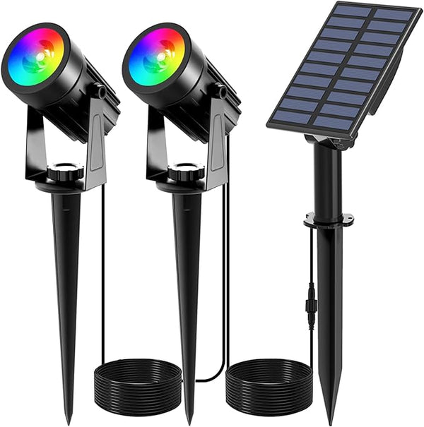 T-SUNUS RGB Solar Spot Lights Christmas, Metal Color Changing Landscape Spotlights IP65 Waterproof Spotlight 2-IN-1 | Lumora