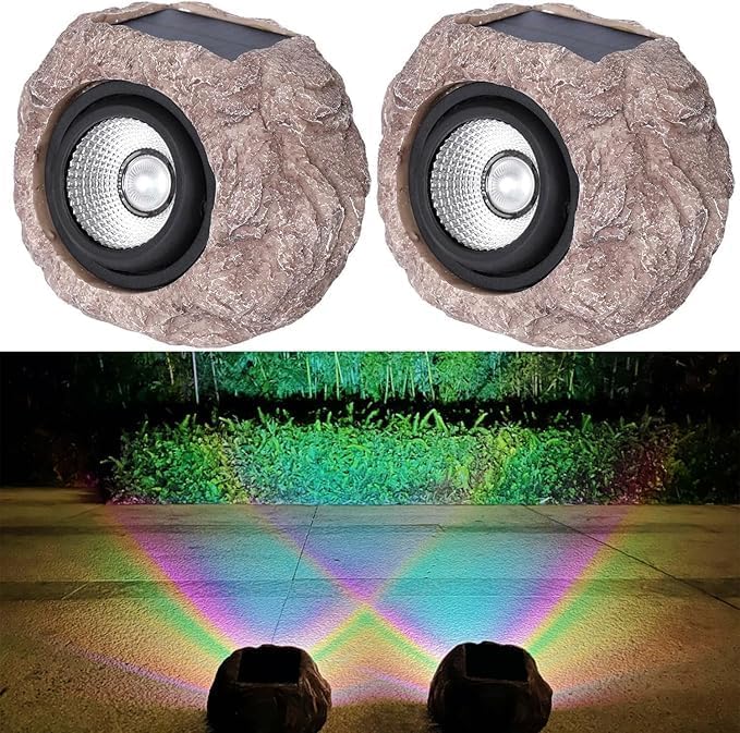 Solar Rock Lights Outdoor Waterproof – LED Landscape Spotlights with Auto On/Off Sensor for Garden, Yard, Pathway, Driveway, Patio, Walkway, Sidewalk Decor (2 Pack)