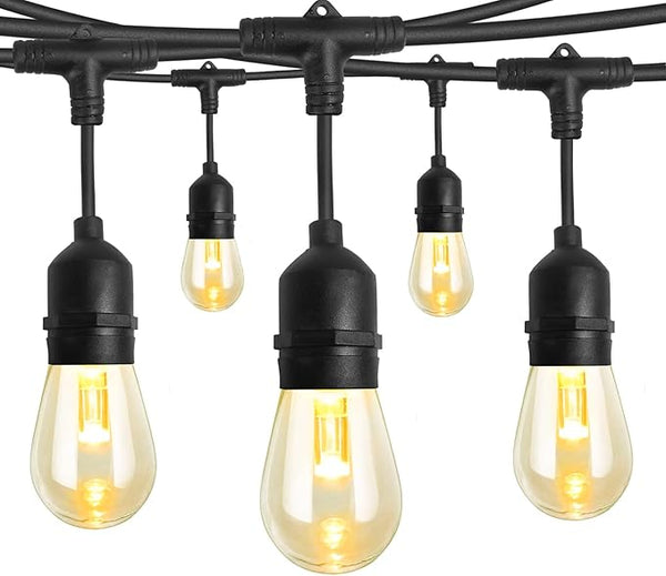 GANA Outdoor String Lights, Patio Lights 48FT CRI 96+, 2200K 12V Safety Voltage, 15 E26 Hanging Sockets, LED | Lumora