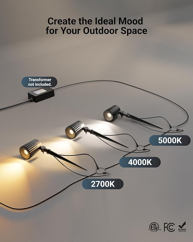 Sunco Low Voltage Landscape Spotlights 12V, 4-Pack – 10.5W LED Outdoor Uplights for Gardens/Trees/Flags/Walkways | Lumora