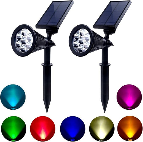 Solar Lights Outdoor Colored Waterproof 7 LED Color Changing Solar Spot Lights Landscape Spotlight for Yard Garden | Lumora