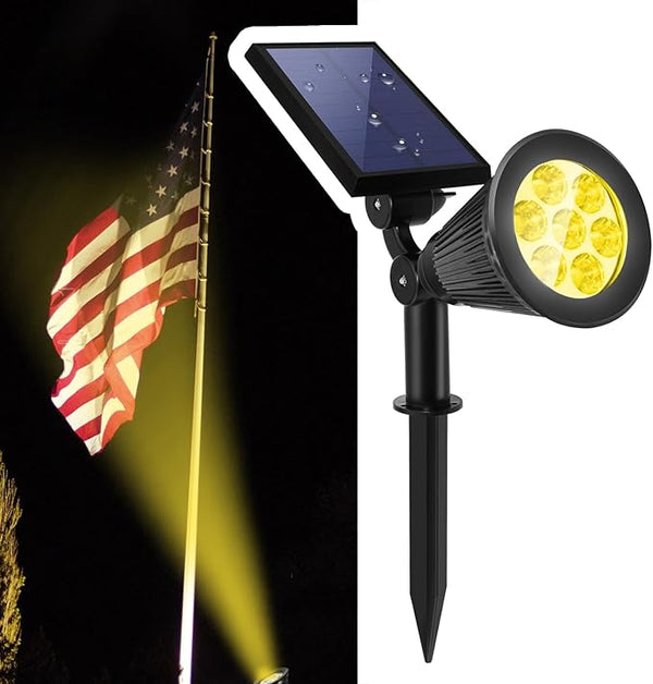 Solar Landscape Spotlights Outdoor, Bright 7-LED Spot Lights, Dusk-to-Dawn Waterproof Solar Powered Flag Pole | Lumora