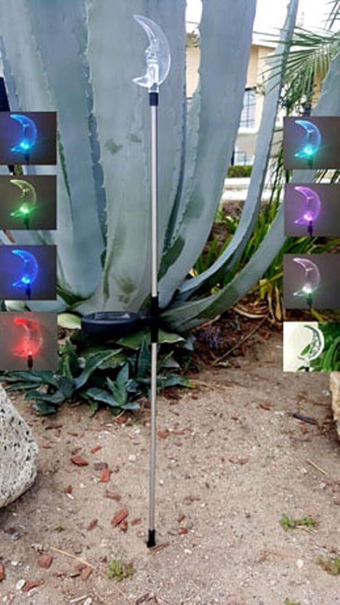 Outdoor Garden Set of 2 Pieces Solar Powered Garden Yard Stake (Color Change abilities) LED Light (Moon)…