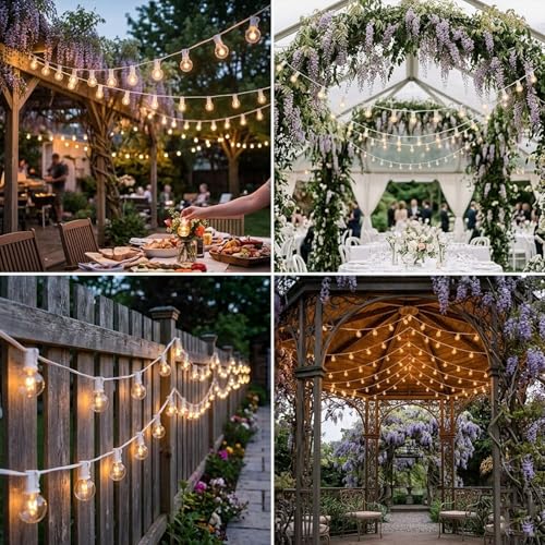 Afirst White String Lights 100FT Outdoor Patio Lights with 105 Globe Bulbs Waterproof Hanging Light for Backyard Party Wedding Lighting