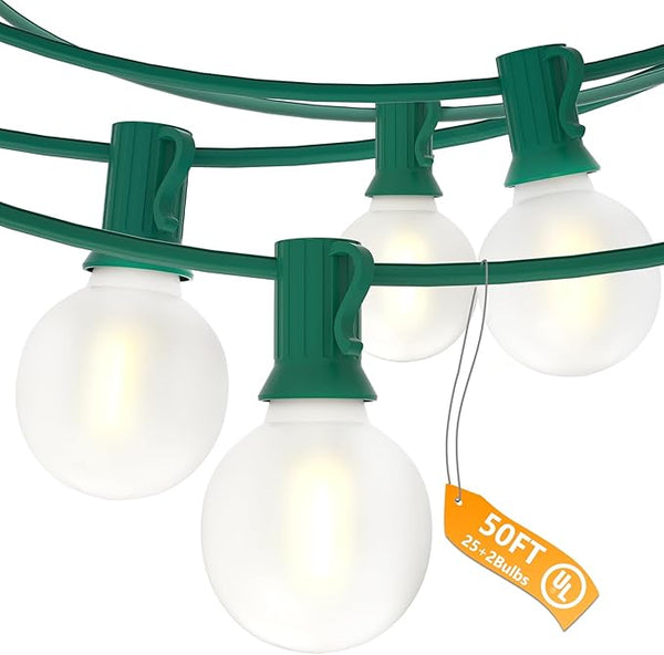 SUNSGNE G40 LED Round Christmas Lights Outdoor, 50FT Globe Christmas String Lights with 27 LED Frosted White | Lumora