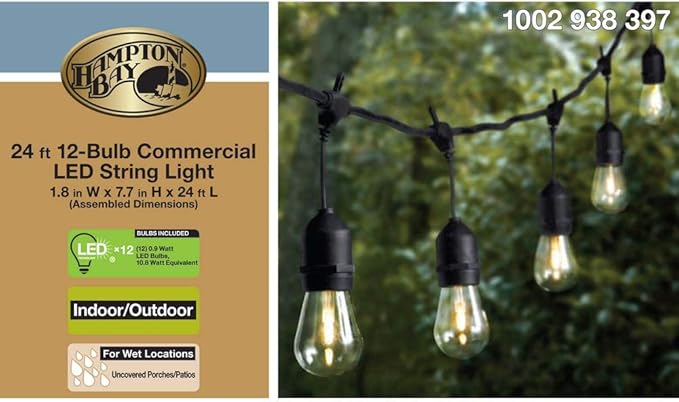 Hampton Bay 24 ft. 12-Light Filament LED String Light