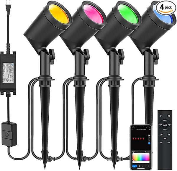 ZYAN APP Control Die-Cast Aluminum RGB Landscape Spotlights with Remote Control, Color Changing Music Sync Timer | Lumora