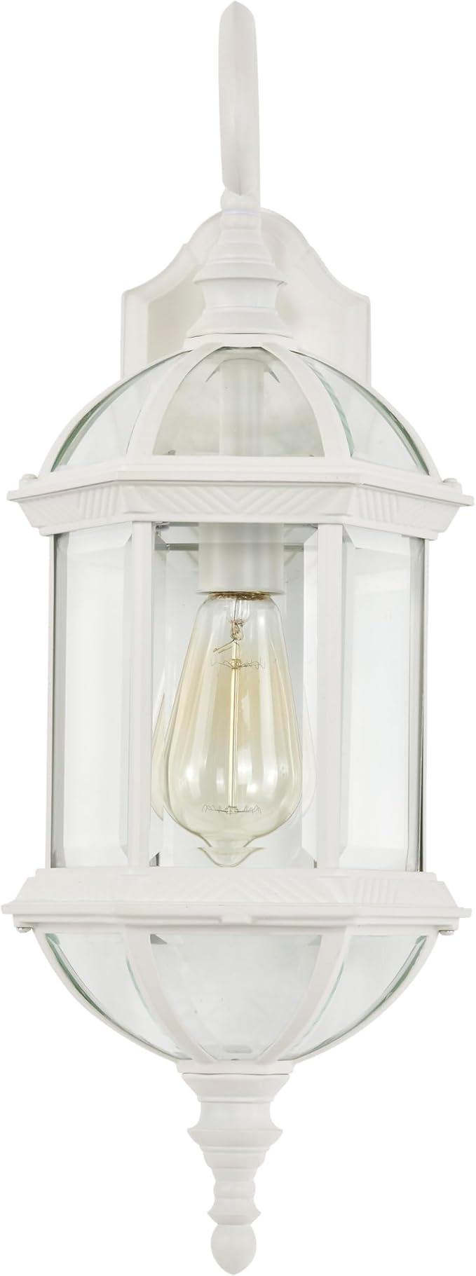 Nuvo Lighting 60/4971 Boxwood One Light Mid-Size One Light Wall Lantern/Arm Up Clear 100 Watt A19 Max. Beveled Glass White Outdoor Fixture, 22-Inches
