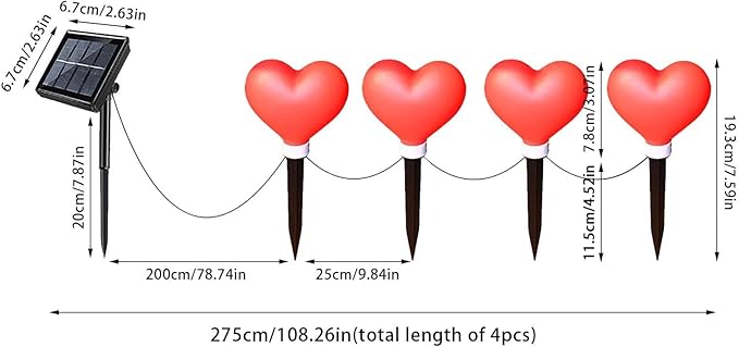 4 Pack Solar Red Heart Stake Lights for Valentines Day Decor, Outdoor Waterproof Heart Shaped Light for Garden Pathway Flowerbed Cemetery Grave Porch Walkway (Red)