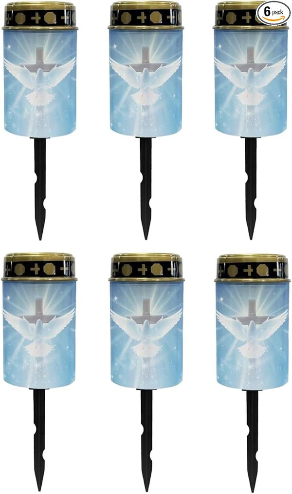 Poceacles Cross Outdoor Solar Lights - Waterproof Grave Stake Lights - Solar Powered Lanterns - Blue Dove of Peace | Lumora