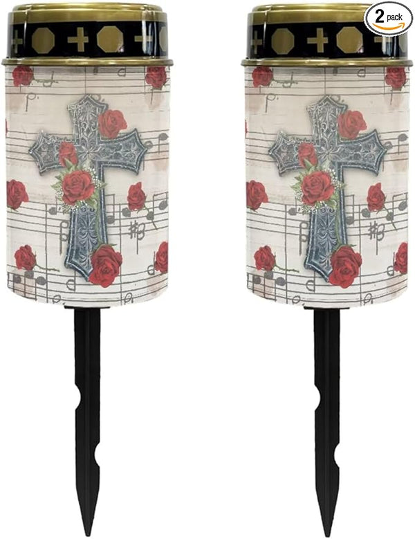 Poceacles Cross Solar Lights - Outdoor Stake Lights with Solar Powered Grave Candles, Red - Garden Figurine Light | Lumora