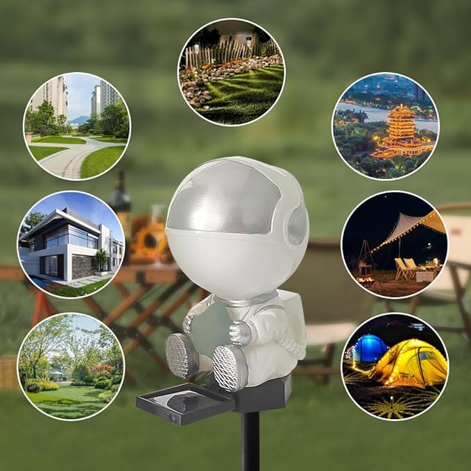 Solar Astronaut Stake Light Outdoor Changing Color Illuminating Decorative Solar Ground Stake Light for Patio Walkway Pathway Backyard Landscape Decoration (Silver_)