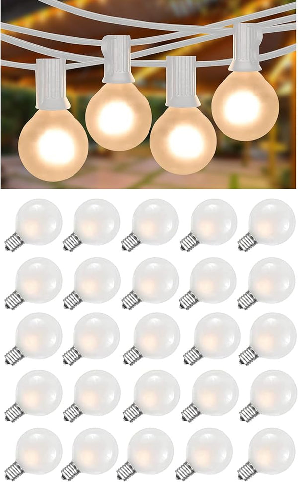 SUNSGNE 25 Pack Frosted White Replacement Bulbs & 25ft G40 Frosted String Lights, 5 - Outdoor Lighting Accessory | Lumora