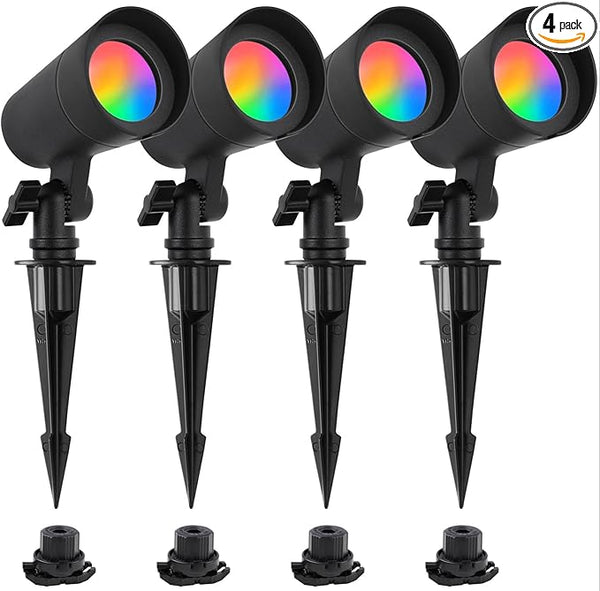 Energetic Colored Low Voltage Landscape Lights, 12W RGBW Spotlights, IP65 Waterproof Colorful Pathway Lights | Lumora