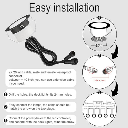 FVTLED Low Voltage Recessed RGBW Deck Light, Φ1.22 RGB & Warm White Stainless Steel Waterproof Outdoor Step Lighting In-ground Landscape Pathway Patio Stair Decor Lamp, Black