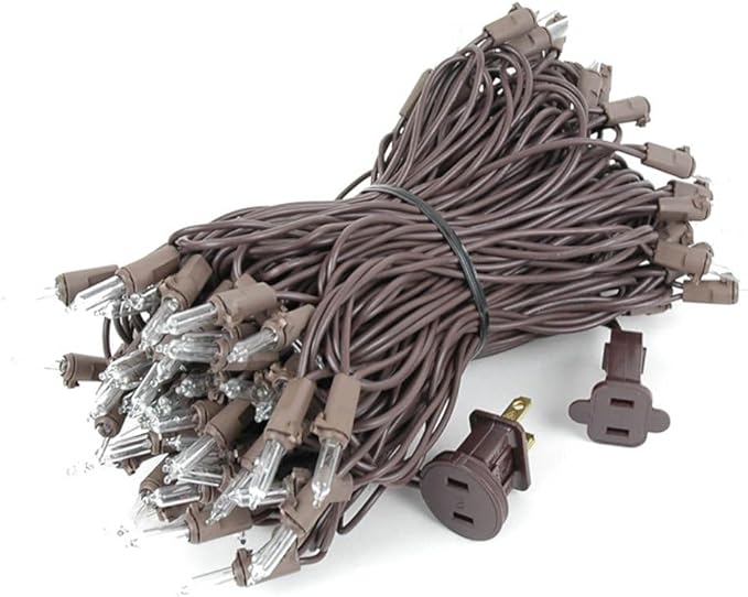 Novelty Lights 50 Feet 100 Bulbs Traditional Incandescent Mini Lights, Clear on Brown Wire with 6" Spacing | Lumora