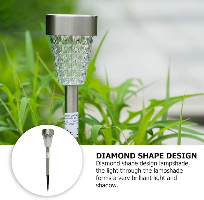 YARNOW Solar Diamond Shape Outdoor Garden Path Light, Waterproof Stainless Steel LED Solar Yard Lamp with Ground Stake, Landscape Lighting for Patio and Lawn