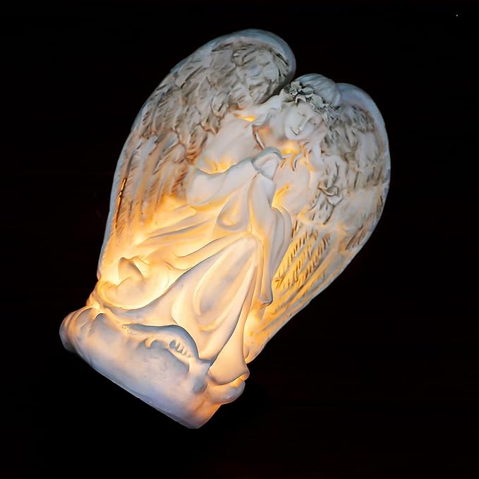 Hortsun 2 Pieces Garden Angel LED Solar Outdoor Lights Eternal Light Lawn Lamp Waterproof Solar for Outside Angel Cemetery Garden Decorations Yard Lawn Pathway Figurines
