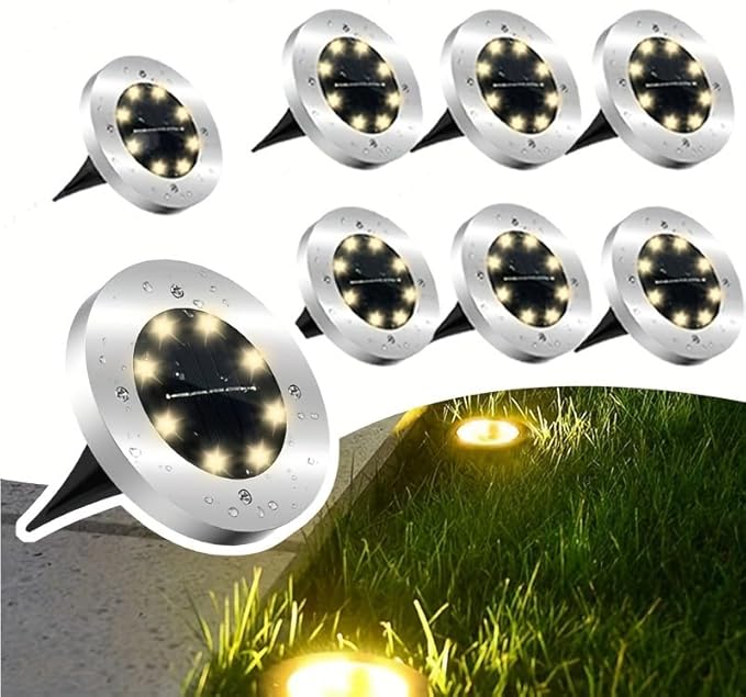 New Solar Garden Path Light (16/8/4/2), Suitable for Villa Outdoor Areas, terraces, lawns, Christmas Decorations, Gardens - IP55 Waterproof (8 per/Warm Color)