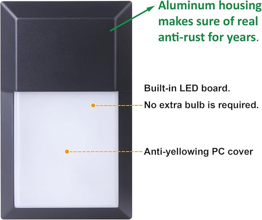 LIT-PaTH Outdoor LED Wall Lantern, Wall Sconce as Porch Lighting Fixture, 12W 1000 Lumens, Aluminum Housing Plus PC, 5000K Black Finish, 1-Pack
