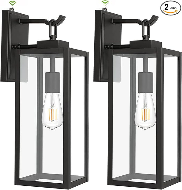 hykolity Large Size Dusk to Dawn Outdoor Wall Lanterns, 18 Inch Outdoor Wall Light Fixtures, Matte Black Porch | Lumora