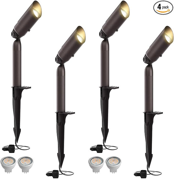 Outdoor Low Voltage Landscape Lighting - 12V Cast Aluminum Spot Lights with 5W 3000K Warm White LED Bulb Waterproof | Lumora