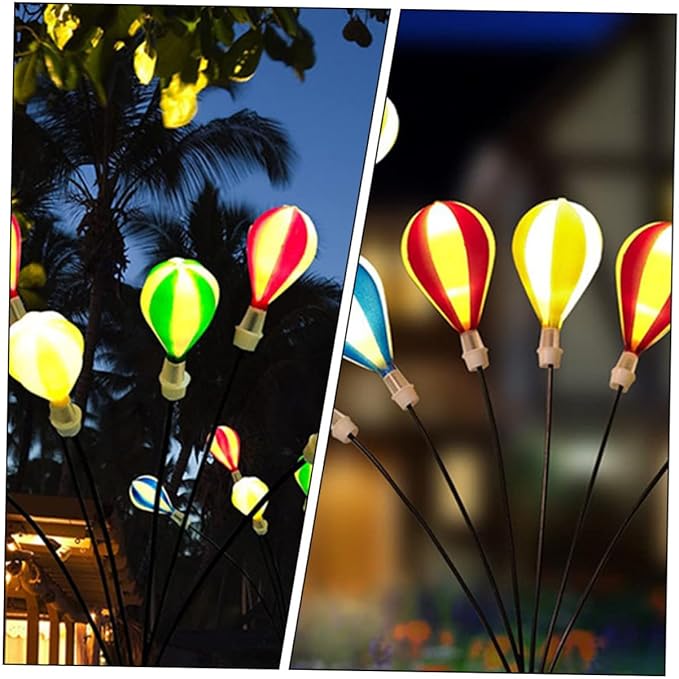 VANZACK Solar-Powered Garden Lights 2 Pack Air Balloon Shape Decorative Stake Lights Led for Outdoor Yard Decorations Automatic Night Lighting Energy-Saving