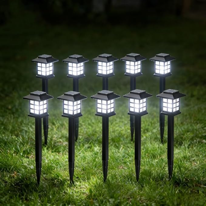 Solar LED Garden Light Lawn Light, Outdoor Path Channel Lighting, Suitable for Courtyard, Lawn and Lane Decoration, Windproof and Energy-Saving, Decorative Garden Light (10pcs White Light)