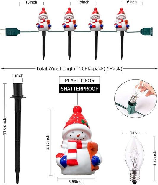 GOOTHY 2 Sets Snowman Christmas Pathway Lights, 7Ft C7 Outdoor Christmas String Light with 8 Snowman Stakes Lights, Connectable Christmas Decorations Pathway Light for Yard Garden Driveway Walkway