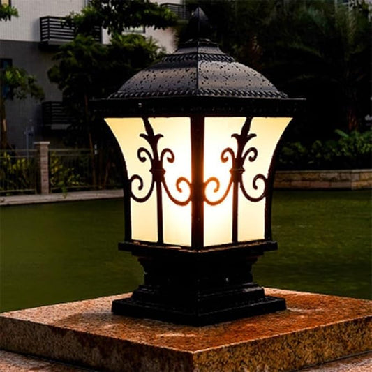 European Style Outdoor Waterproof Post Light Vintage Exterior Wall/Villa Courtyard Column Lamps, Outside Landscape Pillar Lights for Patio Square Gates