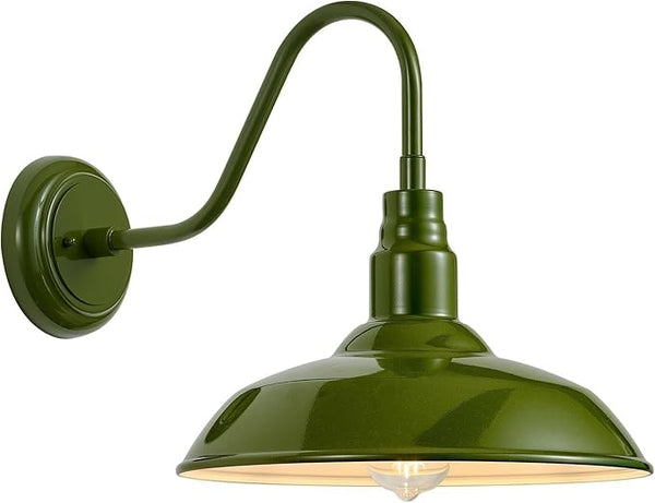 14in Outdoor Gooseneck Lights for Farmhouse, Barn Style Goose Neck Wall Light Fxiture with Wall Mount, Olive Green | Lumora