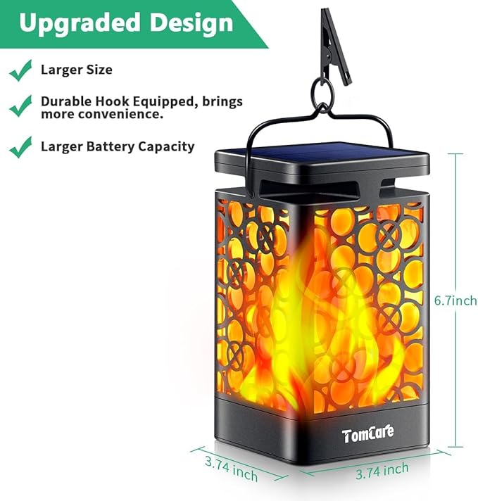 TomCare Solar Lanterns Outdoor Upgraded Flickering Flame Waterproof Hanging Lanterns Decorative Solar Powered LED Lights for Garden Patio Deck Yard, 2 Pack