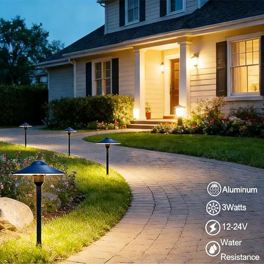 Arrownine Cast Aluminum Low Voltage Landscape Path Area Spread Lighting Pathway Lights Included Ground Spike,Wire Connectors Free Replaceable 3 Watts G4 LED Bulb Warm White 2-Pack (Black Finish)