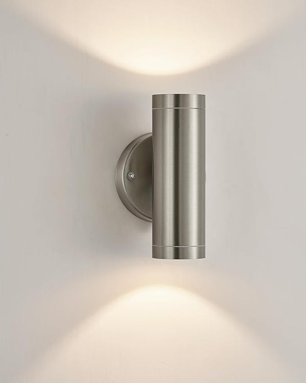 Up and Down Lights Outdoor Silver Cylinder Modern Outdoor Wall Light Stainless Steel Sconce Light Waterproof | Lumora