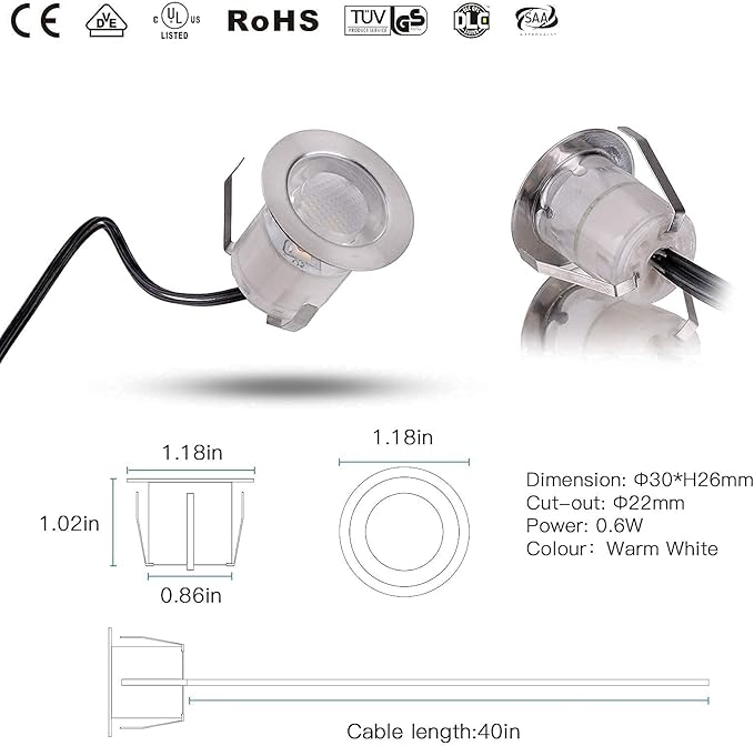 RNEHON LED Deck Lights Kit, Waterproof IP67 Deck Lamp Low Voltage 10 pcs Warm White LED In-ground Lighting Outdoor | Lumora