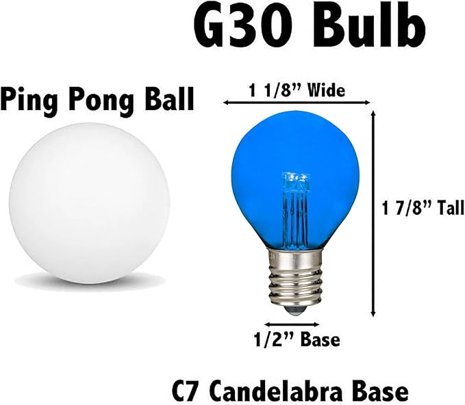 Novelty Lights 25 Pack G30 Glass LED Globe Bulbs, String Light Replacement Bulbs, E12 Candelabra Base, Energy | Lumora