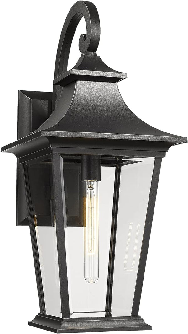Emliviar Large Outdoor Wall Light, 25" Modern Front Porch Light for House, Clear Glass in Black Finish, XE220B BK | Lumora