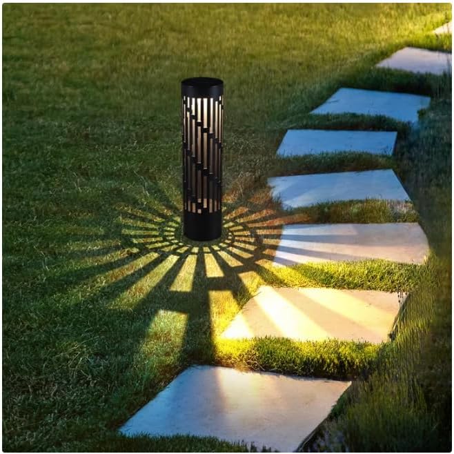 Solar Rotating LED Bollard Landscape Lights - 4 Pack - 50 Lumen Architectural Walkway Lighting - Auto On/Off Outdoor Solar Path Lights - Weather Resistant Modern Design for Driveways & Gardens