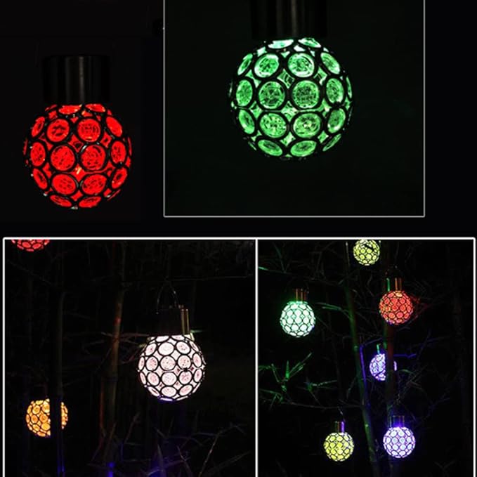 Solar Hanging Ball Lights, 2 Pack Outdoor Solar Powered Hollow Out Ball Lights, Hanging LED Light with 7 Color Auto-Changing for Yard, Garden, Lawn, Patio, Flower Bed