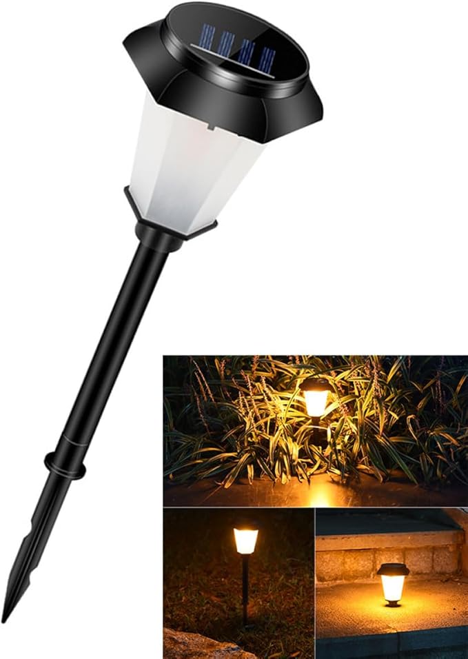 Solar Powered Simulated Flame Landscape Path Light, Waterproof LED Garden Lantern, Standing Outdoor Lawn Light for Patio Yard and Garden Pathway, Black
