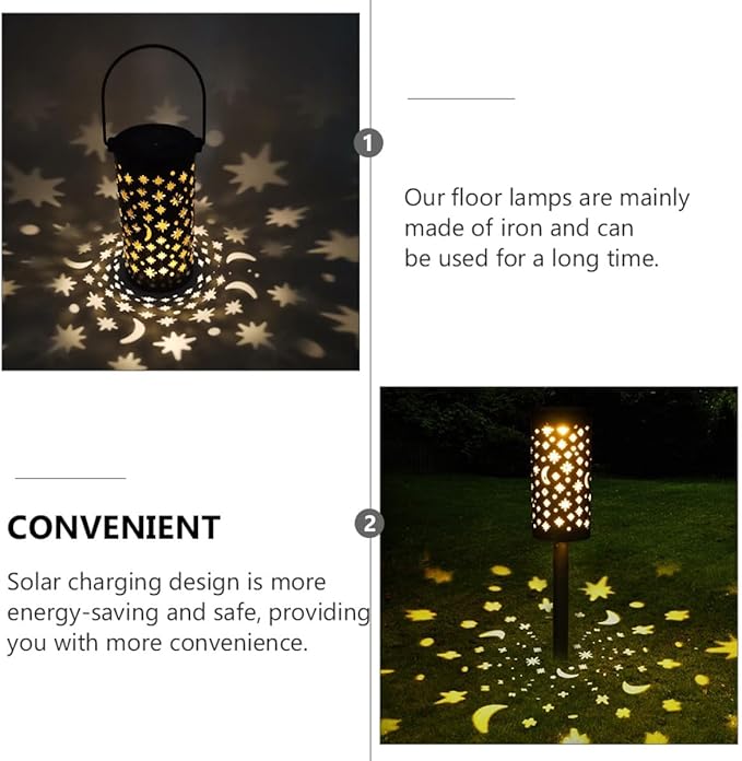 2pcs Solar Wrought Iron Lawn Lights, Waterproof Decorative Garden Plug-in Lamps Star and Cutout Design, Solar Powered Landscape Lighting for Outdoor Yard Path
