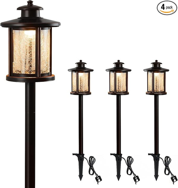 LITFIT Low Voltage Landscape Lighting, 12V 3.4W 155LM 3000K Outdoor Path Lights with Connectors, Crackled Shade | Lumora