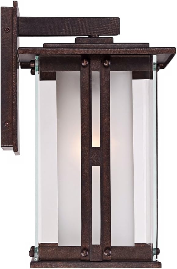 Franklin Iron Works Fallbrook Rustic Farmhouse Mission Outdoor Wall Light Fixture Bronze 13" Clear Frosted Glass Shades for Exterior Barn Deck House Porch Yard Patio Outside Garage Front Door